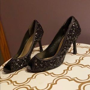 Peep Toe Sequin Heels